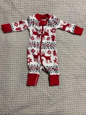 Hanna Andersson Red & White Reindeer Footed One-Piece